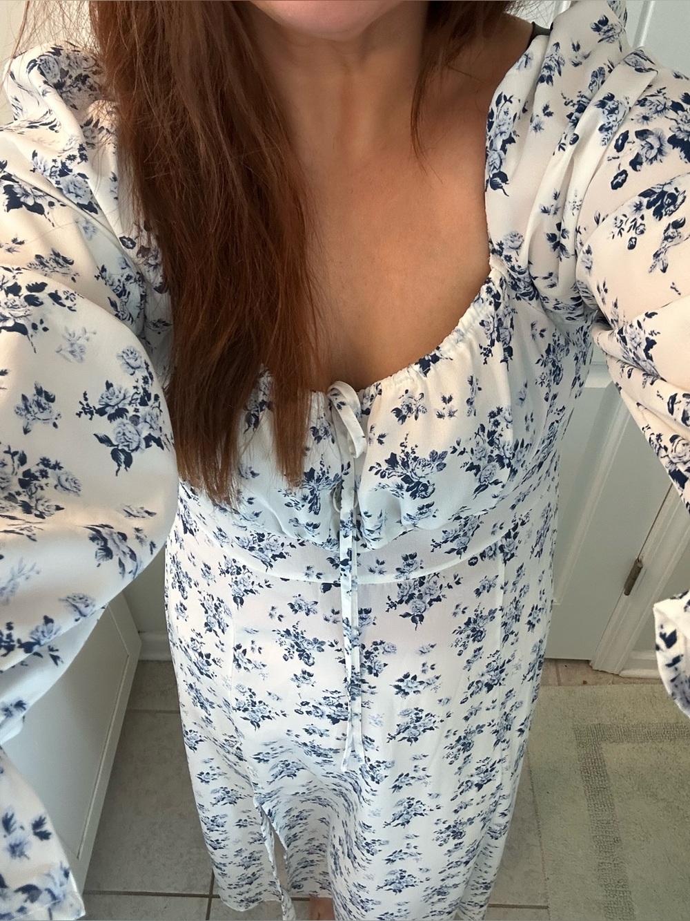 Women's Cream Floral Maxi Dress with Blue Print